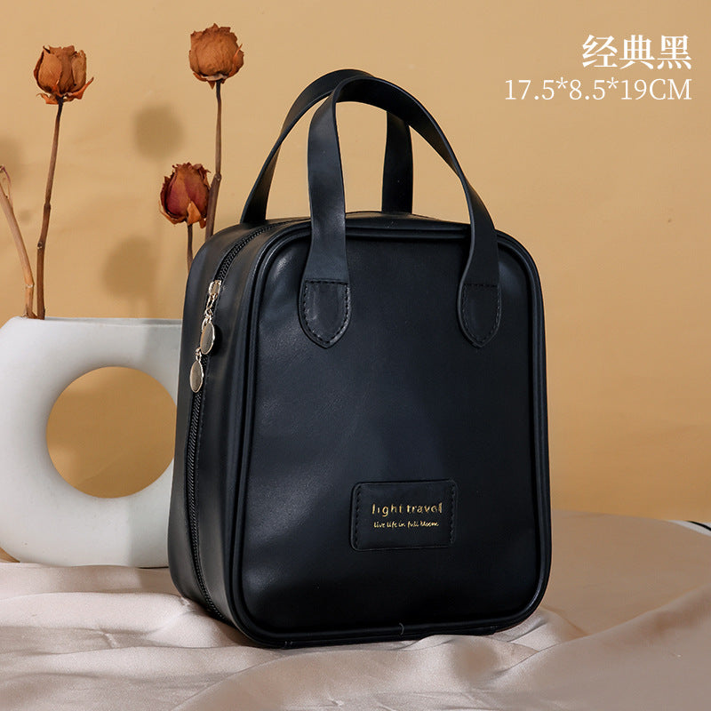 Elegant PU Travel Cosmetic Bag with Large Capacity and Fashionable Design for Makeup and Toiletries Storage