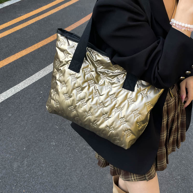 Simple Casual Bag for Women Autumn and Winter New Shoulder Cotton-Padded Bag Fashion Trendy Portable Large Capacity Totes