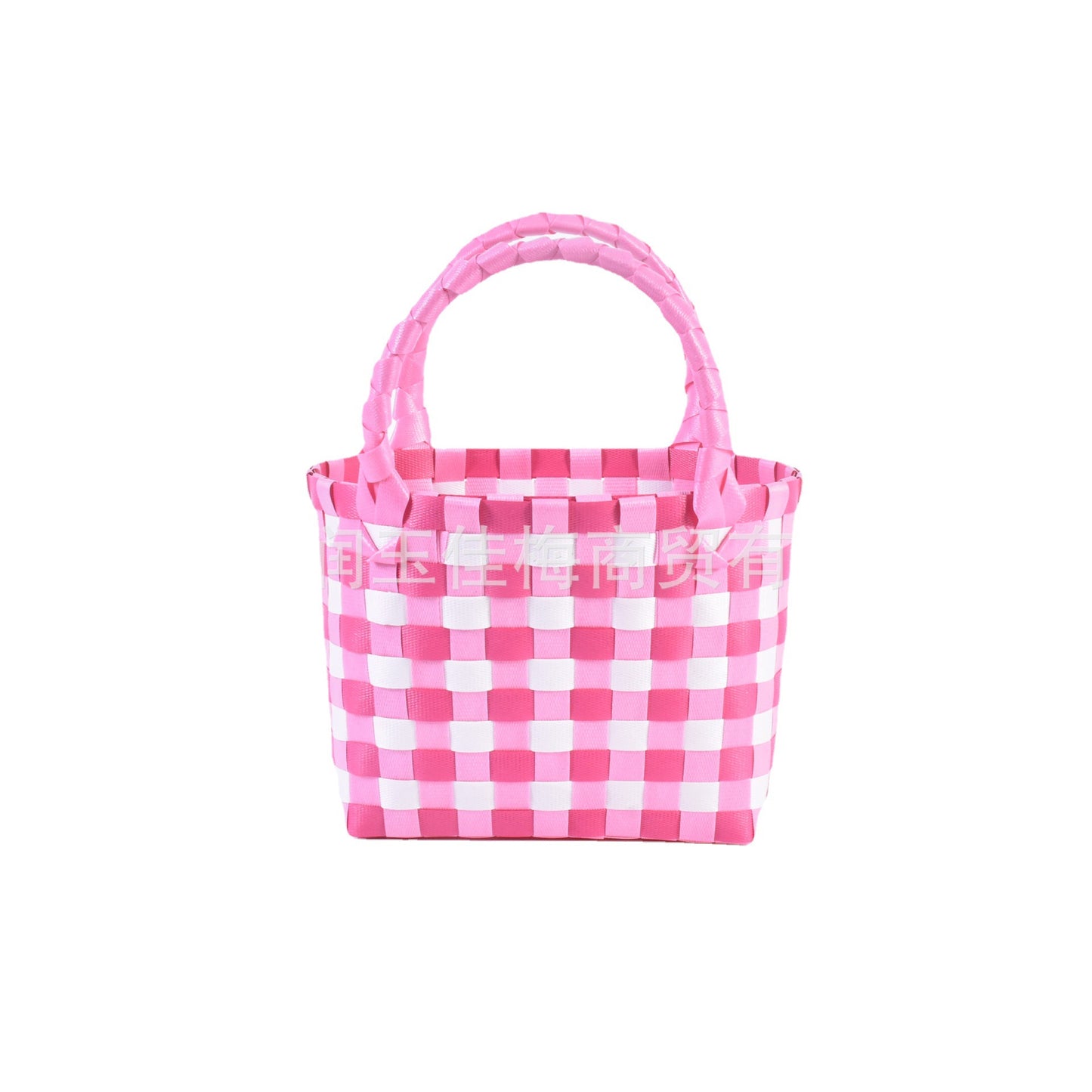 Handwoven Checkerboard Tote Bag for Women, Fashionable Beach & Daily Use, Soft PVC Material with Open Top and Inner Pockets