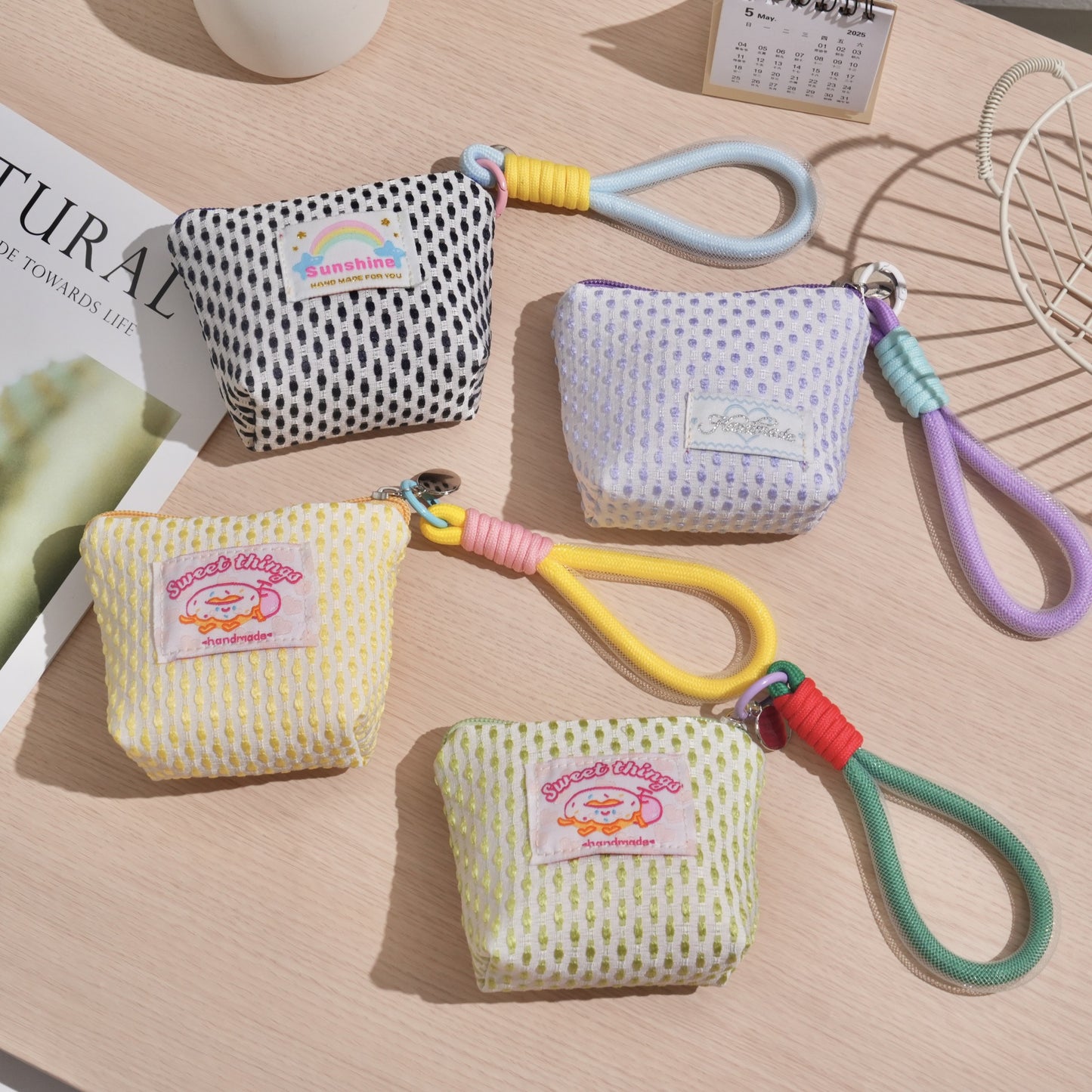 Cute Mini Wallet with Rainbow Patch and Wrist Strap, Lightweight Breathable Canvas Pouch for Daily Essentials