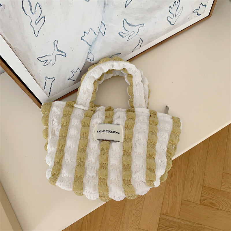 Bubble Handbag Women's Korean-Style Portable Canvas Bag Casual Idle Style Portable Tote Bag