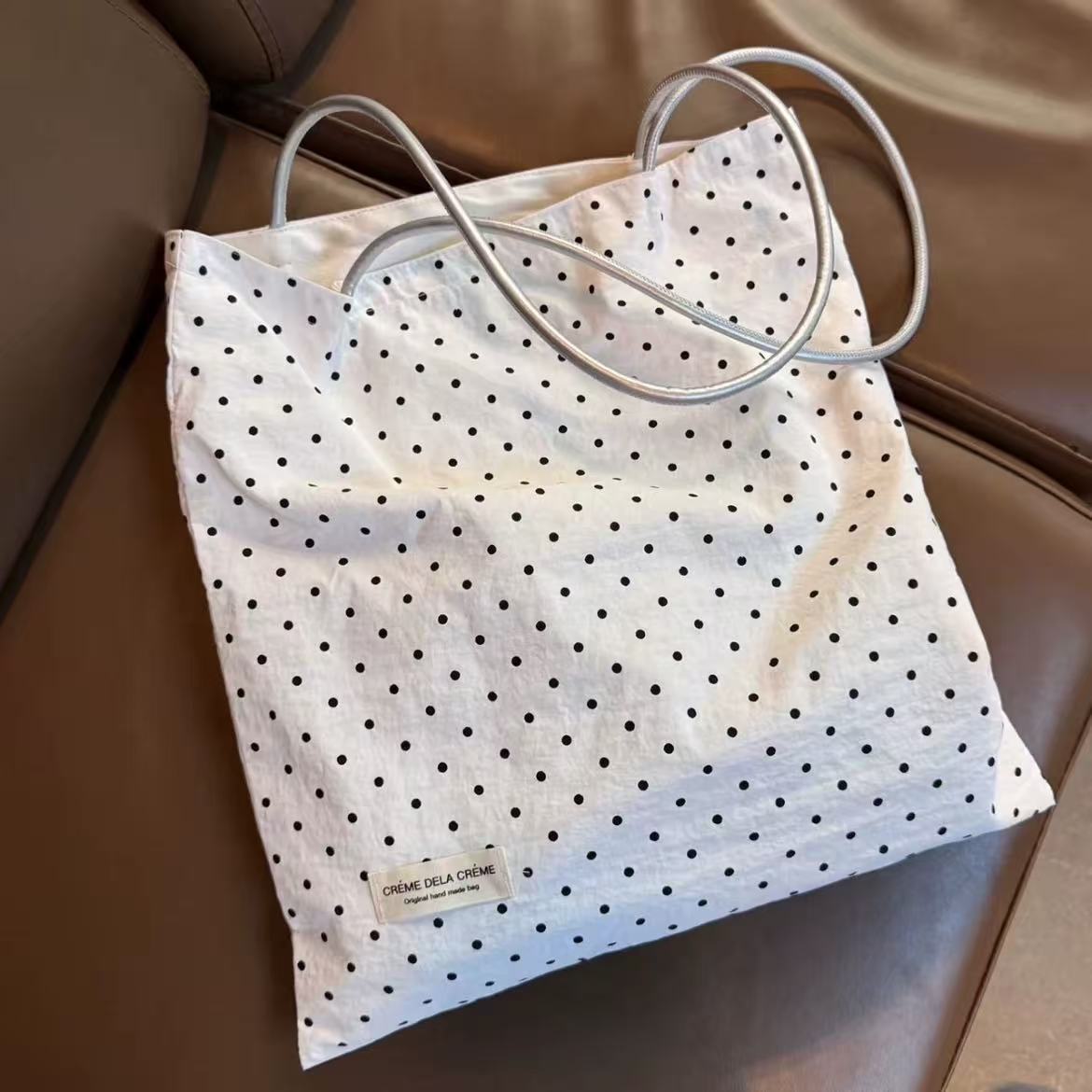Polka Dot Canvas Tote Bag for Women, Large Capacity Casual Shoulder Bag with Minimalist Design, Perfect for Daily Commute and Shopping