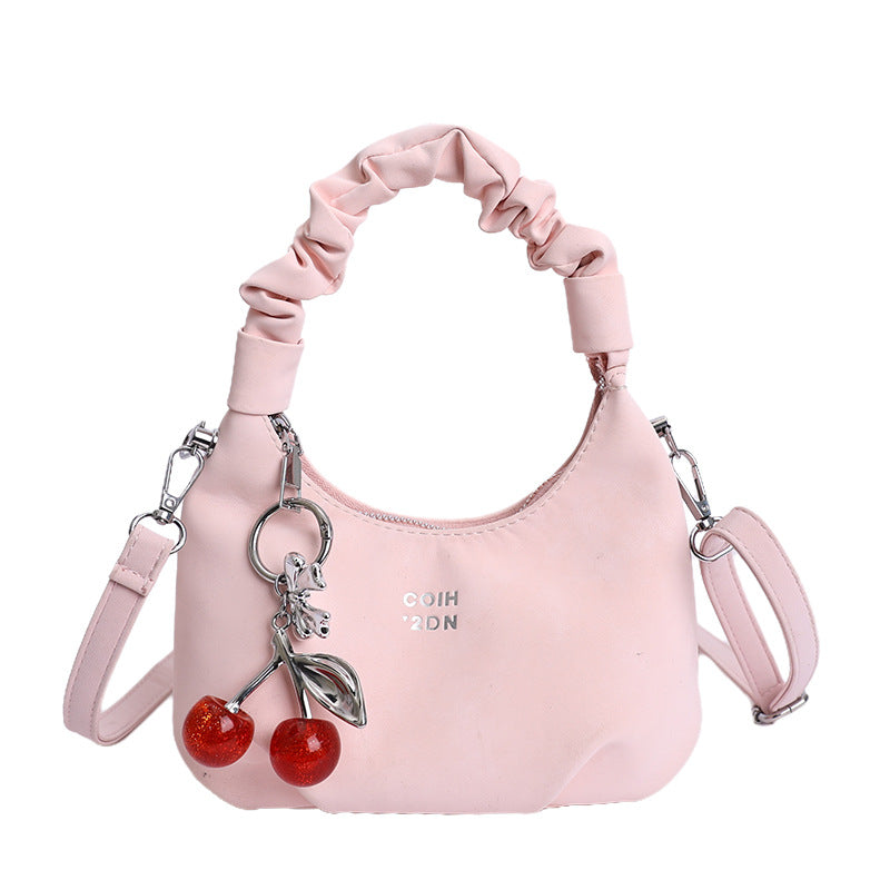 Cute Pleated Handbag for Women 2026 Summer New Cherry Charm Crossbody Bag Fashionable Everyday Shoulder Bag
