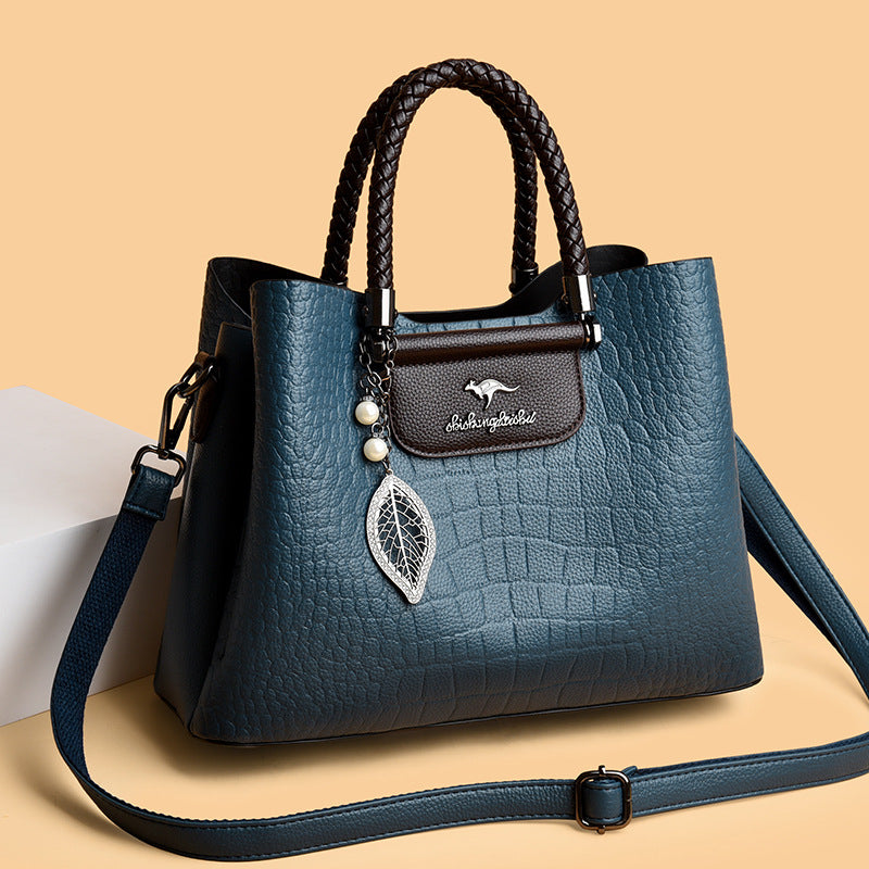 Women's Tote High-Grade Large Capacity Crocodile Pattern Leaf-Shaped Decorative Pendant Everyday Joker Crossbody Shoulder Bag