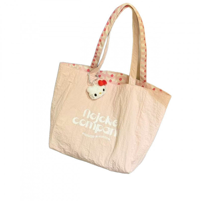 Cute Hello Kitty Tote Bag with Polka Dot Design and Large Capacity for Daily Use and Travel