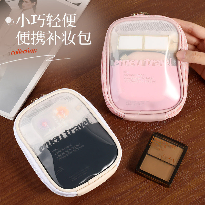 Compact Portable Makeup Pouch for Travel and Daily Touch-ups with Clear Window and Organized Storage