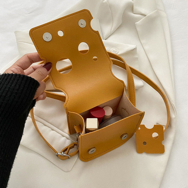 New Cute Mini Hole Cheese Triangle Lipstick Headset Crossbody Change Small Square Bag