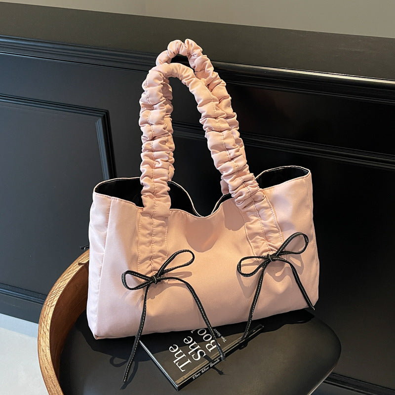 Chic Ruched Tote Bag with Bow Detailing - Large Capacity Crossbody Shoulder Bag for Daily Use