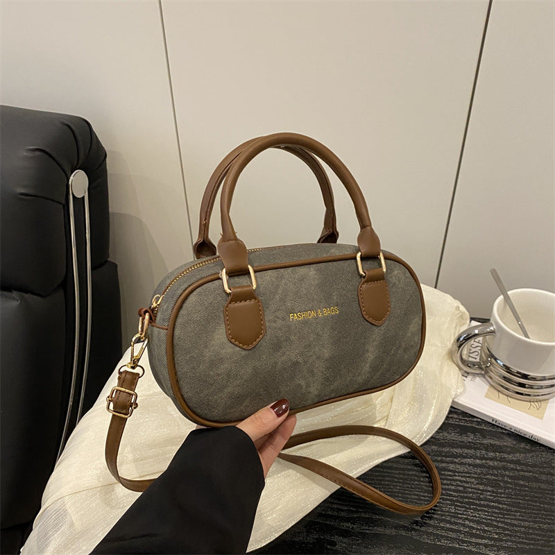 Hand-Carrying Retro Bowling Bag Women's Summer New Fashion Casual Shoulder Bag Small High-Looking Messenger Bag