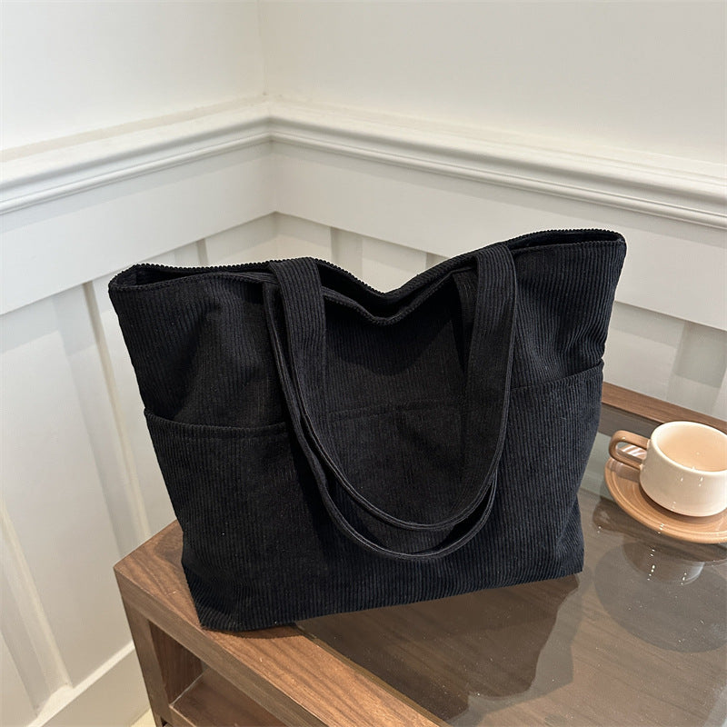 Corduroy Bag Women's Korean-Style Large Capacity New Pure Color Artistic Student Shoulder Tote Bag
