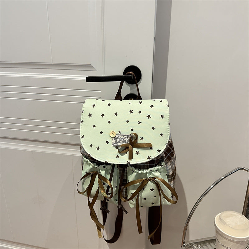 Cute Star Pattern Backpack with Bow Details for Women, Fashionable Daily Use and School Style