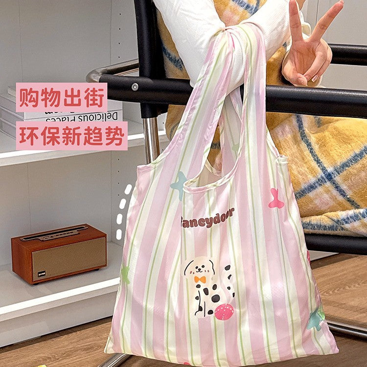 Cute Foldable Shopping Bag with Cartoon Dog Design, Waterproof and Portable for Daily Use and Grocery Shopping