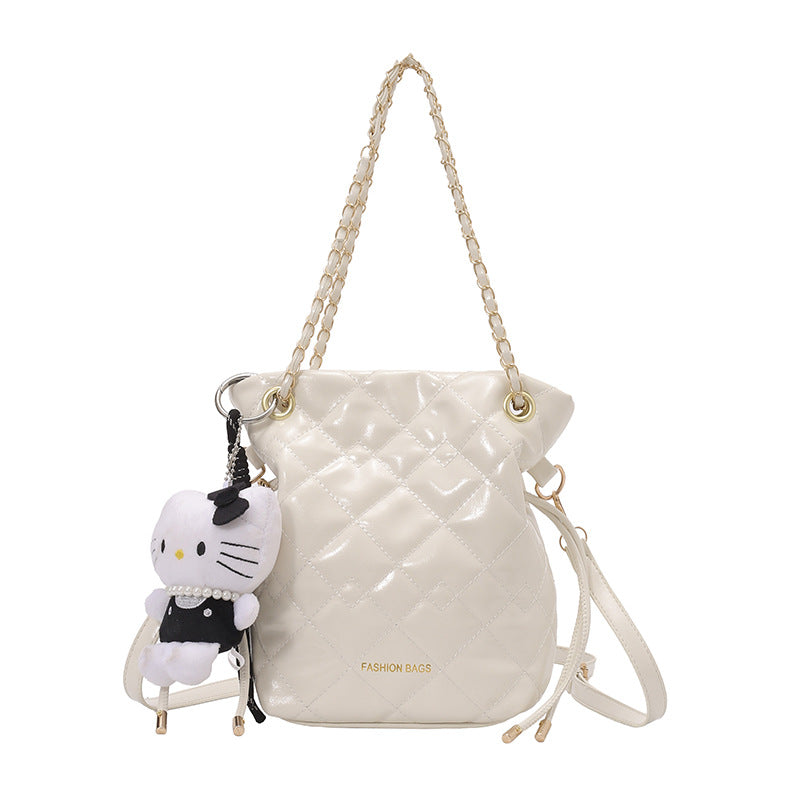 2026 New Fashion Elegant Quilted Shoulder Bag with Cute Plush Charm for Daily Casual and Commute