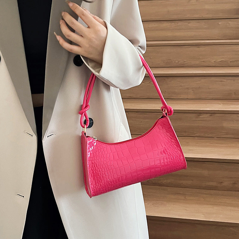 Chic Crocodile-Texture Handbag with Knotted Handle - Fashionable Crossbody Bag for Everyday Style
