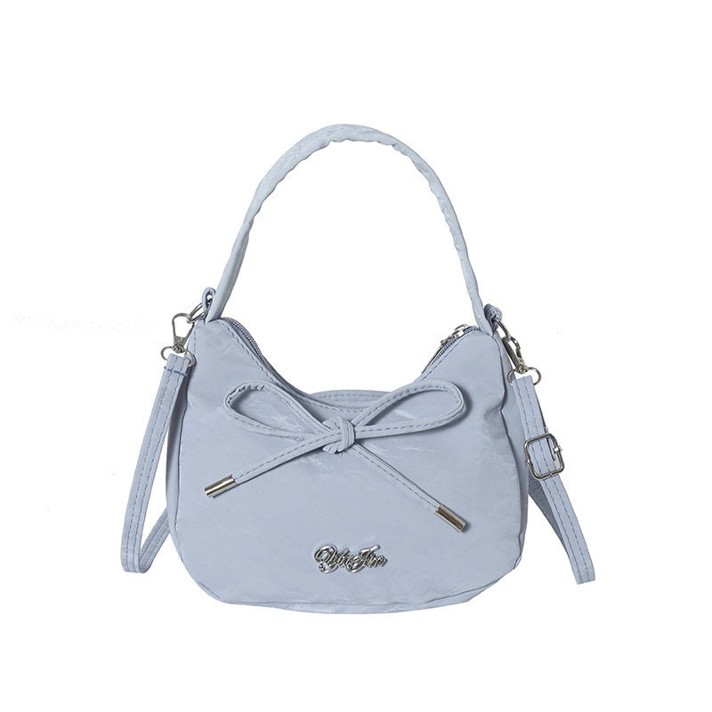 2025 Summer New Chic Bowknot Handbag for Women, Soft Canvas Shoulder Crossbody Bag with Zipper Closure and Stylish Design
