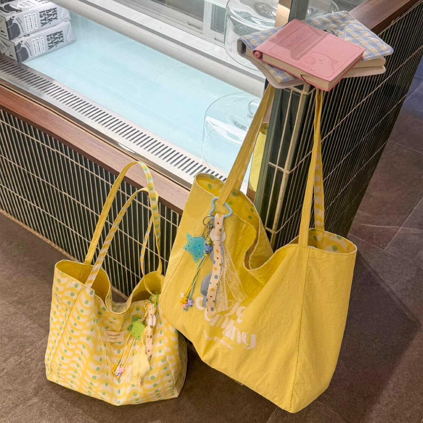 Korean Style Duplex Printing Canvas Tote Bag Female College Style Large Capacity Commuter Shoulder Bag
