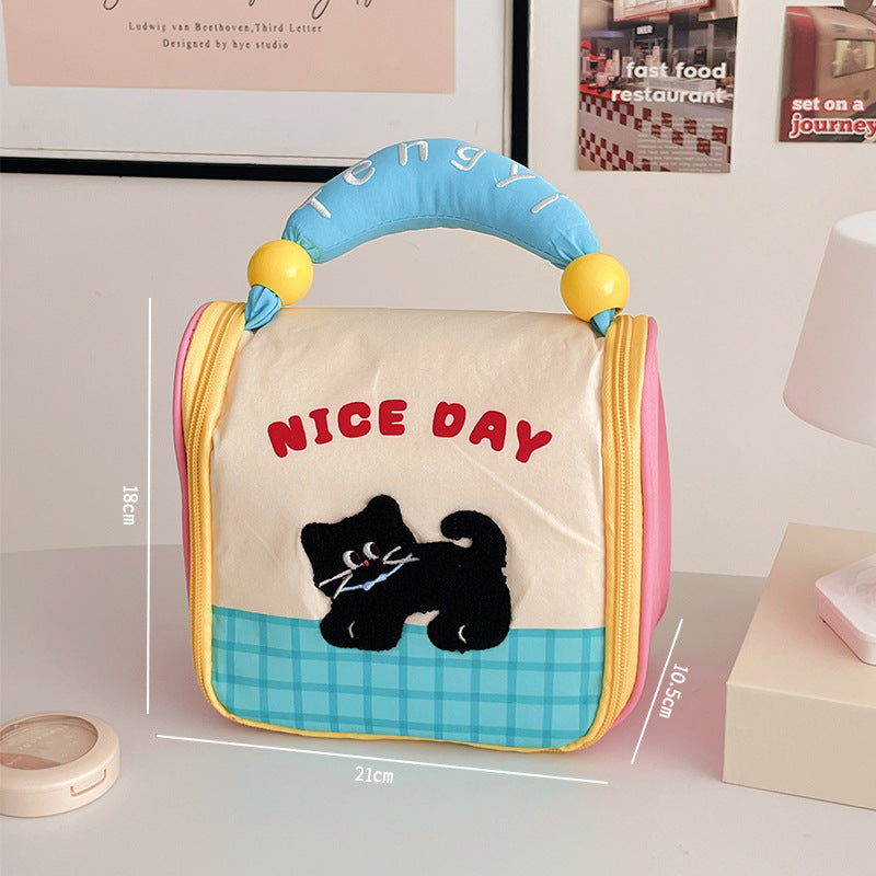 Cute Portable Cosmetic Bag Female Dopamine Contrast Color Large Capacity Portable Toiletry Bag Travel Cosmetics Classification Storage Bag