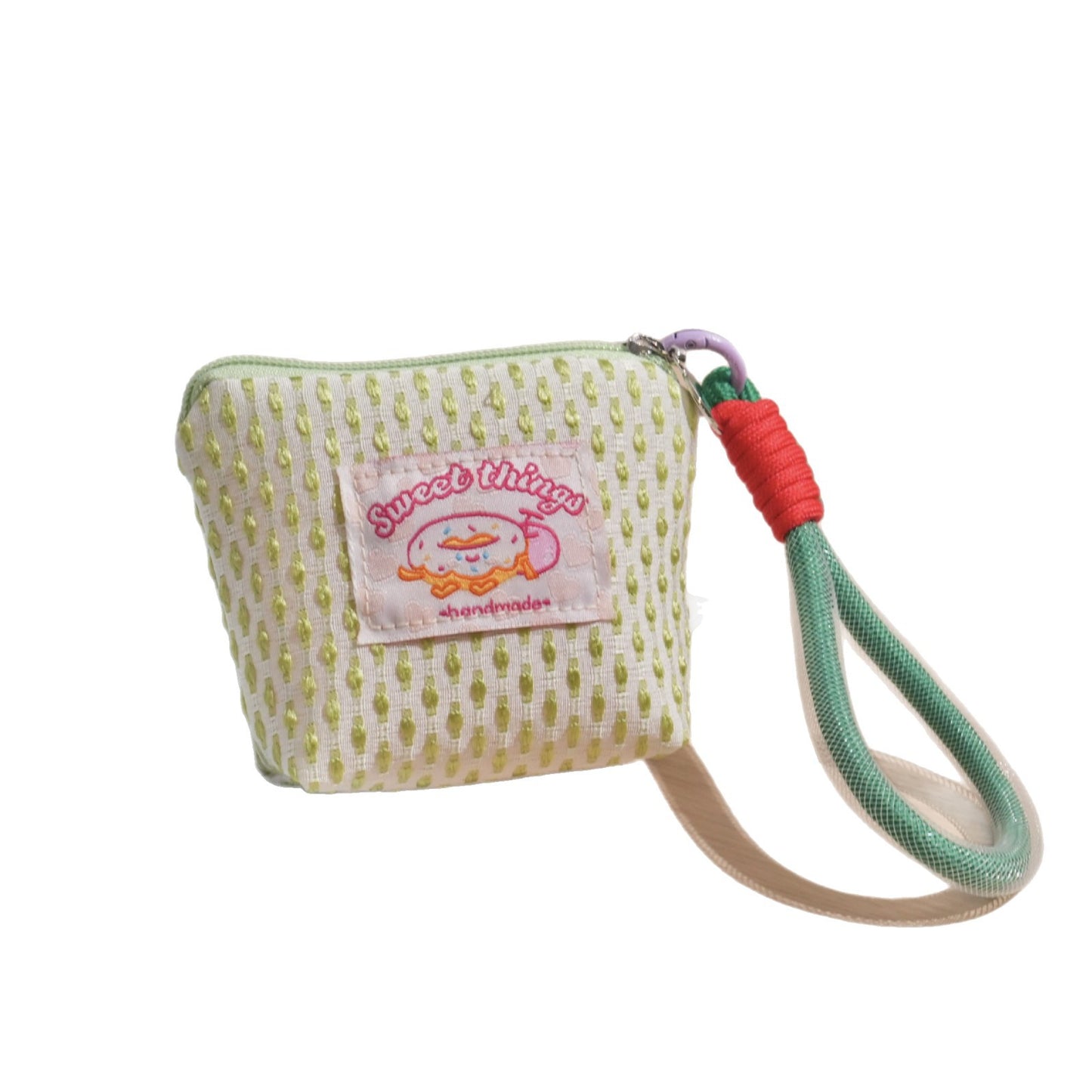 Cute Mini Wallet with Rainbow Patch and Wrist Strap, Lightweight Breathable Canvas Pouch for Daily Essentials