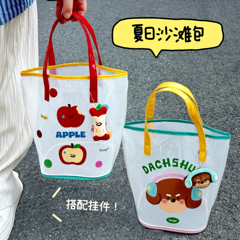 Simple Fashion Jelly Beach Bag Cartoon Tote Cute Transparent Waterproof Travel Tote Shoulder Bag
