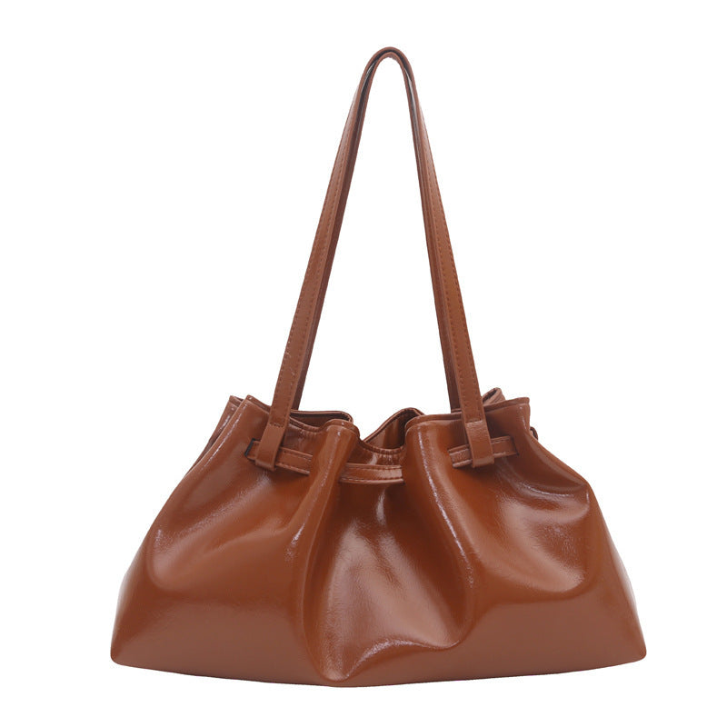 Popular Shoulder Bag Women's Pleated Tote Bag Large Capacity Pu Soft Leather Casual Handbag