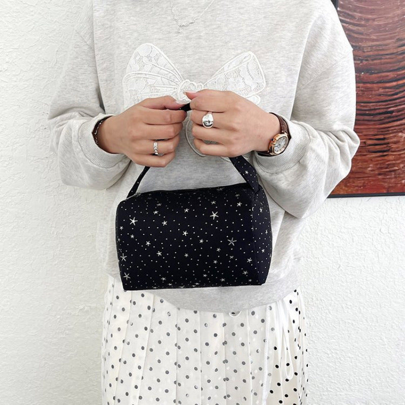 Stylish Star-Print Canvas Tote Bag for Makeup, Stationery & Daily Essentials - Soft Portable Handheld Organizer