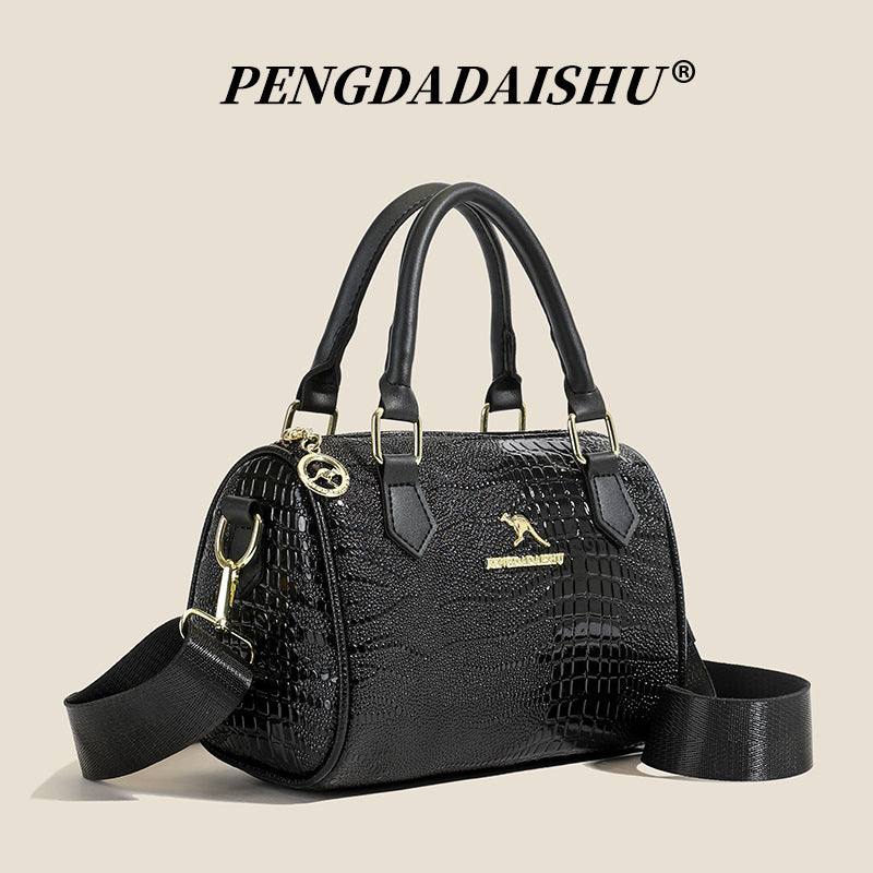 New Fashion Crocodile Pattern round Bag Women's Light Luxury Texture Urban Simple Style Portable Shoulder Crossbody Bag