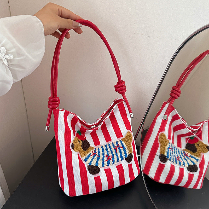 Women's Cross-Body Bag Cute Dachshund Embroidered Canvas Shoulder Bag Bends and Hitches Shoulder Strap Everyday Joker Fashion Commuter Bag