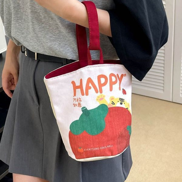 Cute Cartoon Canvas Tote Bags with Lucky Charms and Fun Prints for Kids and Teens - Perfect for Outdoor Travel and Daily Use
