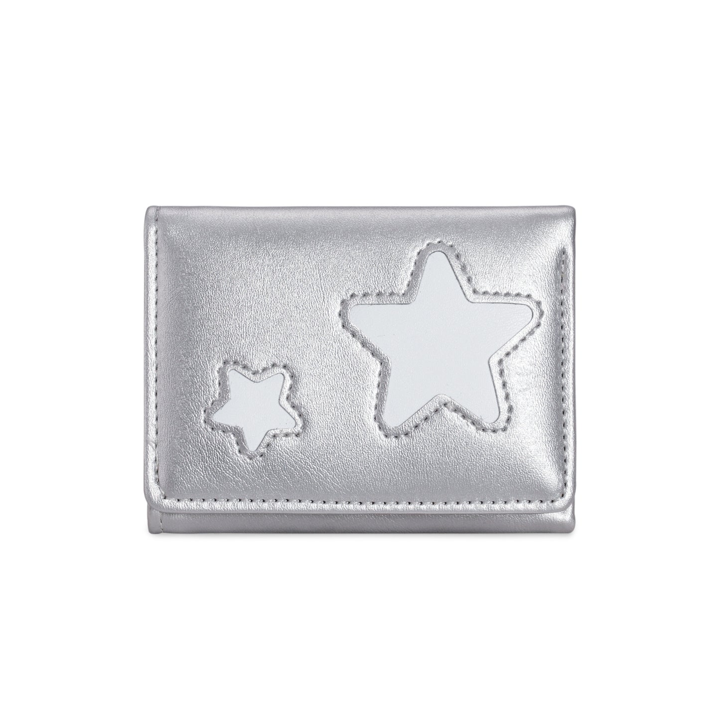 Cute Star Applique Trifold Wallet for Women, Soft PU Leather with Anti-Theft Feature, Minimalist and Sweet Design Perfect for Daily Use
