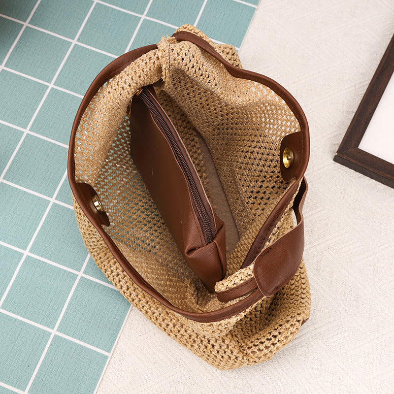 Retro Large Capacity Straw Bag New Fashion Woven Commuter Shoulder Bag Beach Casual Ladies