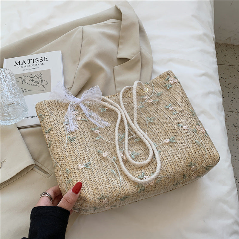 Simple Straw Bag Women's New Fashionable Fashionable Stylish Lace Tote Bag