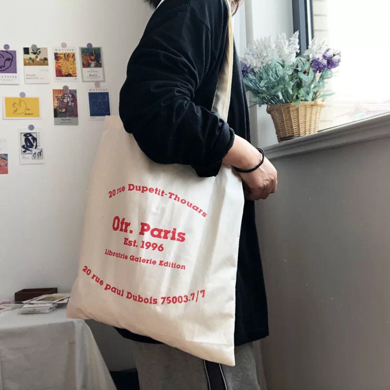Paris Bookstore Style Letter Tote Bag Simple French Design Everyday Joker Practical Shoulder Bag