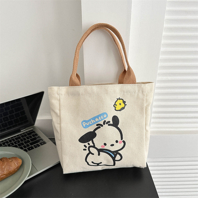 Cute Kawaii Canvas Tote Bag with Pochacco Print, Perfect for Daily Commute and Casual Outings
