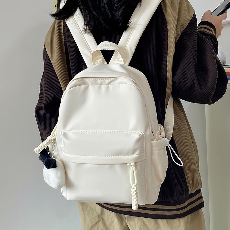 Cute Minimalist Nylon Backpack for Students - Lightweight, Breathable, and Stylish with Braided Drawstring Design