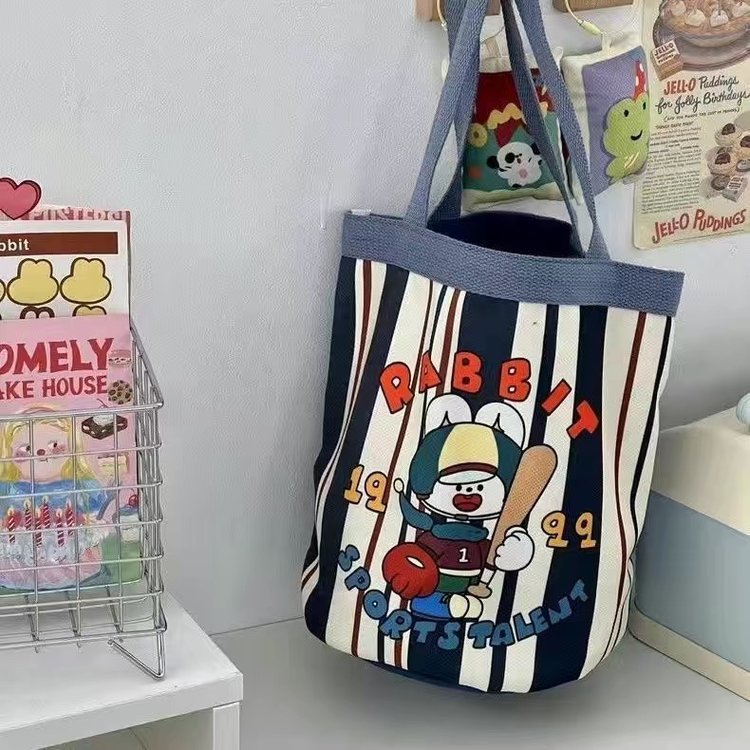 Cute Ice Skating Club Canvas Tote Bag for Kids and Teens, Fashionable Bucket Style with Cartoon Print, Perfect for Daily Use and School