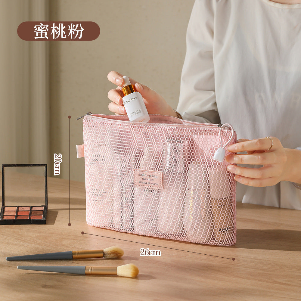 Breathable Mesh Makeup Bag with Zipper Closure, Lightweight Travel Organizer for Daily Use and Trip Essentials
