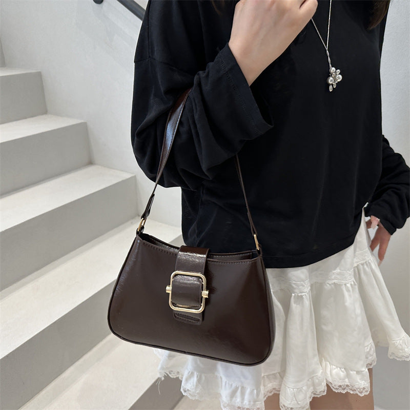 Women's Korean-Style Retro Square Shoulder Bag Simple Lock Latch Design Commuter Everyday Joker Messenger Bag