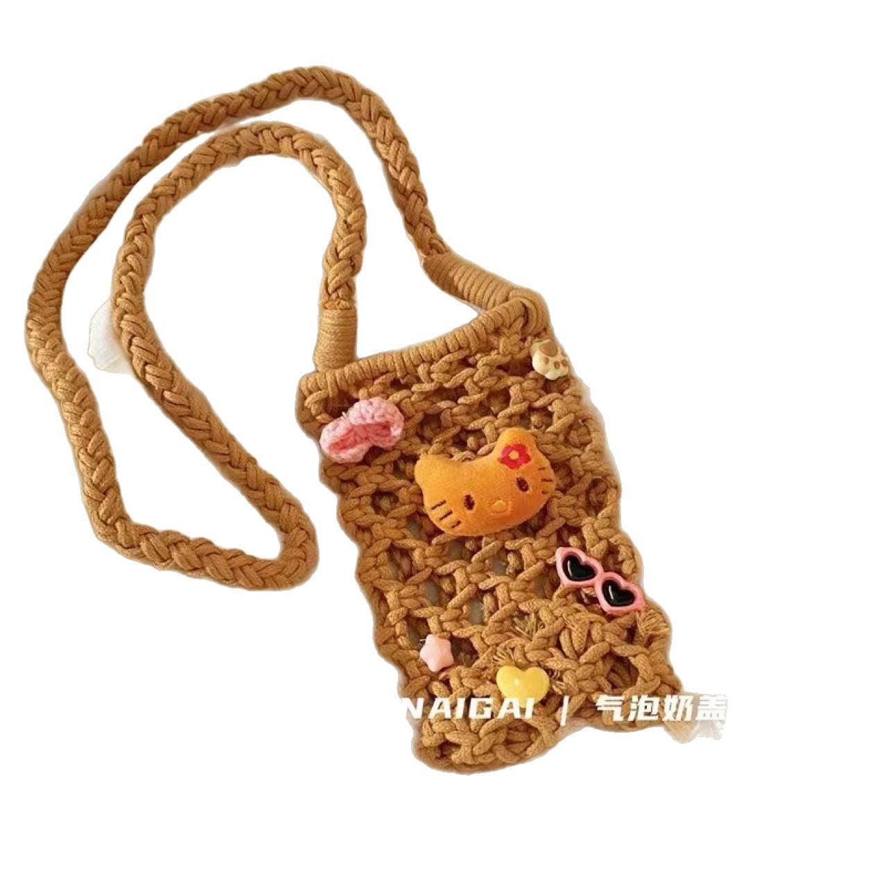 Cute Hawaiian Style Handmade Knitted Messenger Bag Playful Daily Vacation Versatile Mini Phone Bag