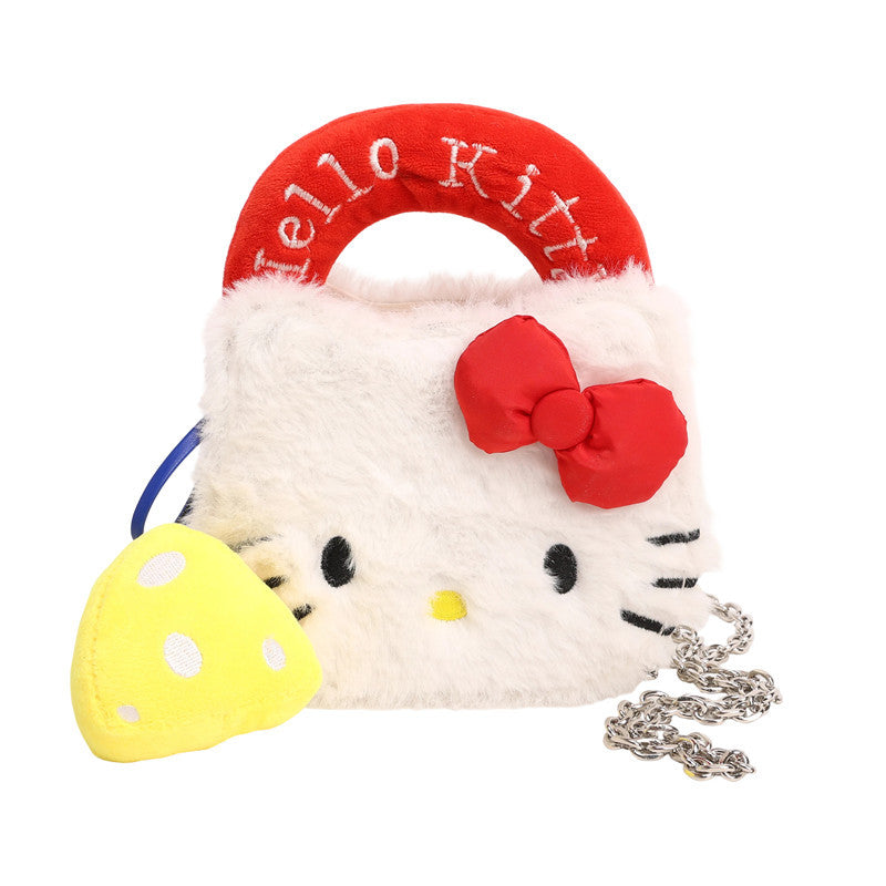 Cute Cartoon Kitty Furry Crossbody Bag with Chain Strap, Adorable Plush Design for Daily Wear