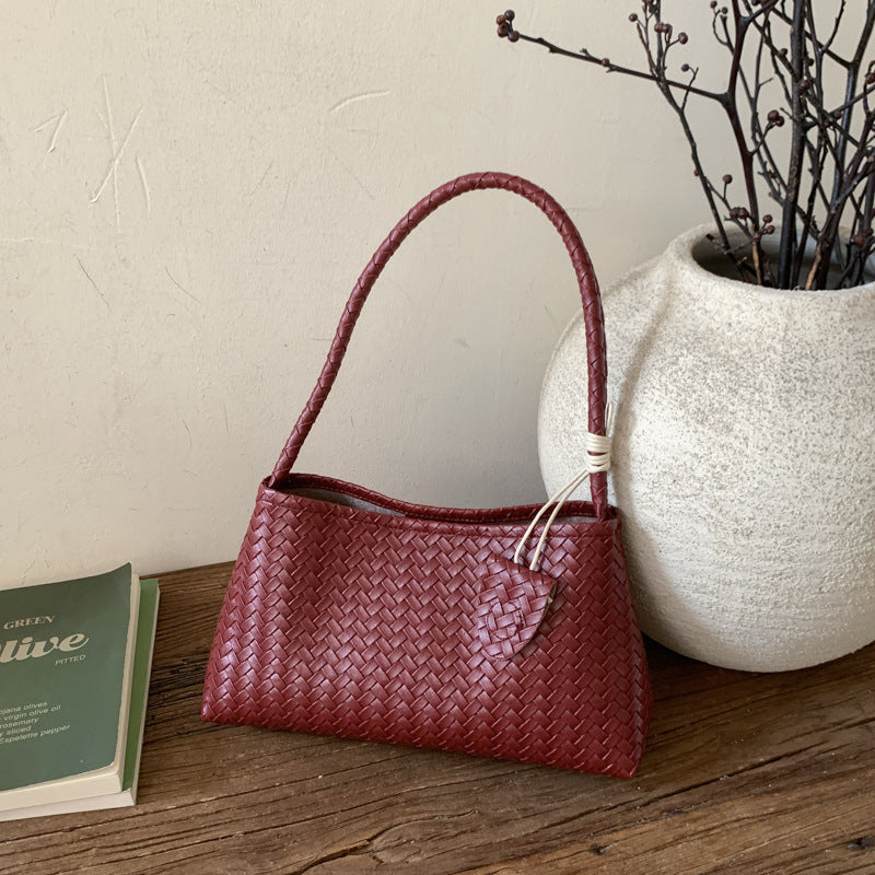 Elegant Woven Texture Handbag for Women, Soft PU Material, Urban Minimalist Style with Zipper Closure