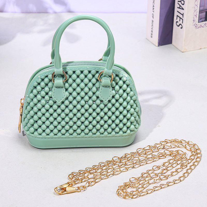 Cute Kids Beaded Handbag with Chain Strap for Girls, Fashionable Mini Shell Bag for Daily Use