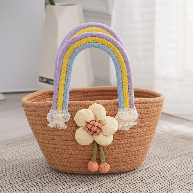 Sunflower Cotton String Woven Bag Straw Bag Baby Birthday Party Portable Cloud Beach Bag Basket