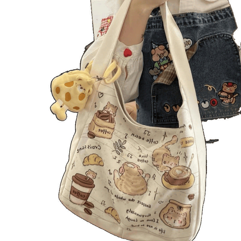 New Cartoon Kitten Shoulder Bag Female Versatile Large Capacity Student Canvas Bag