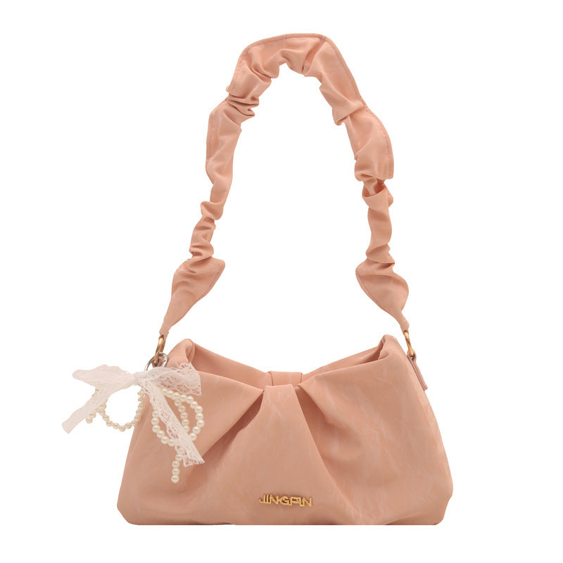Summer Solid Color Pleated New Western Style Fashion Bowknot Chain Crossbody Handbag for Women