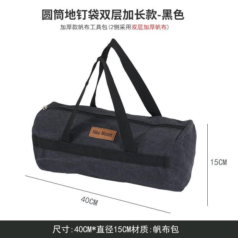 Outdoor Camping Tool Bag Cylinder Shape Portable Storage Organizer for Tent Pegs Rope Hammer Gear