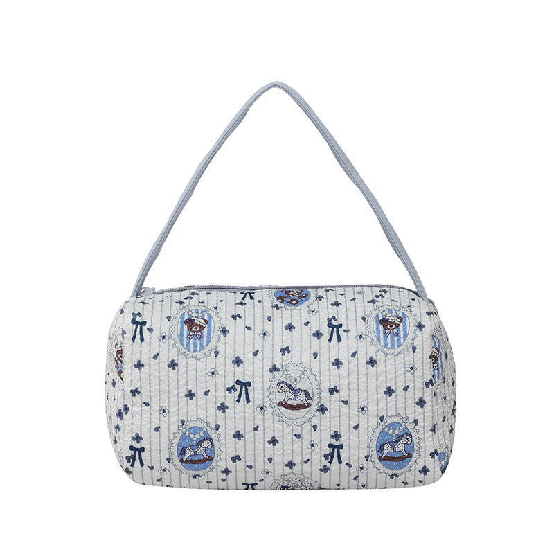 Cute Patchwork Bucket Bag for Women with Bear Pattern, Fashionable Quilted Design, Perfect for Daily Use and Commuting