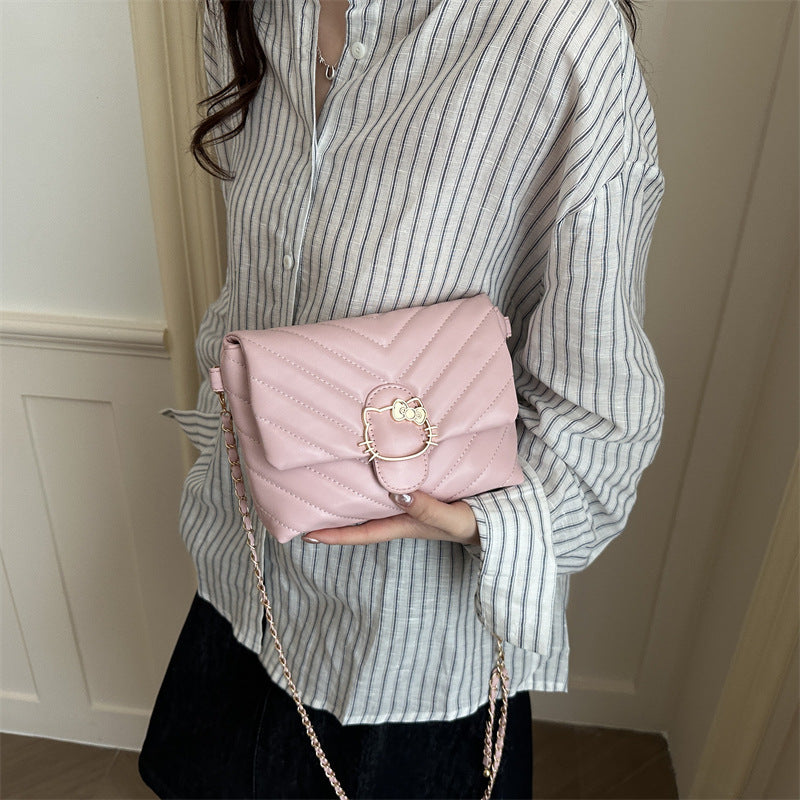 Women's Shoulder Bag Popular Solid Color Fashion Indentation Trend Chain All-Match Advanced Texture Western Style Messenger Bag