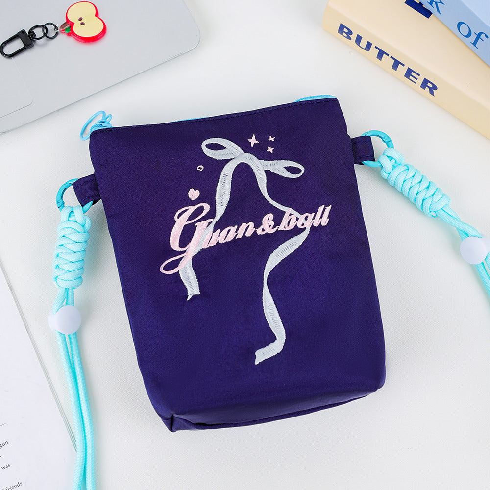 Summer Bowknot Crossbody Phone Bag for Women Lightweight Fashion Embroidery Shoulder Coin Purse