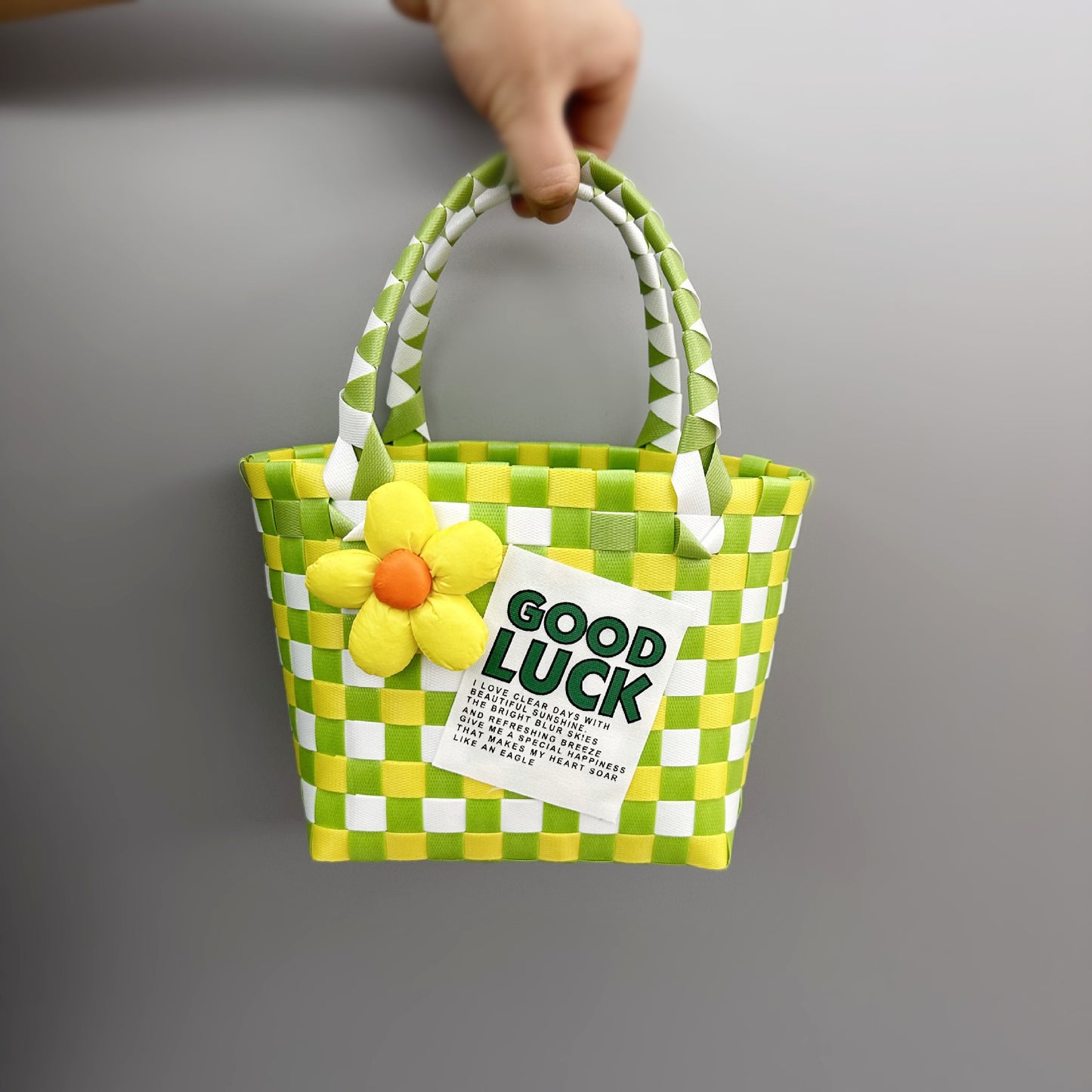 Handwoven Checkerboard Tote Bag for Women, Fashionable Beach & Daily Use, Soft PVC Material with Open Top and Inner Pockets