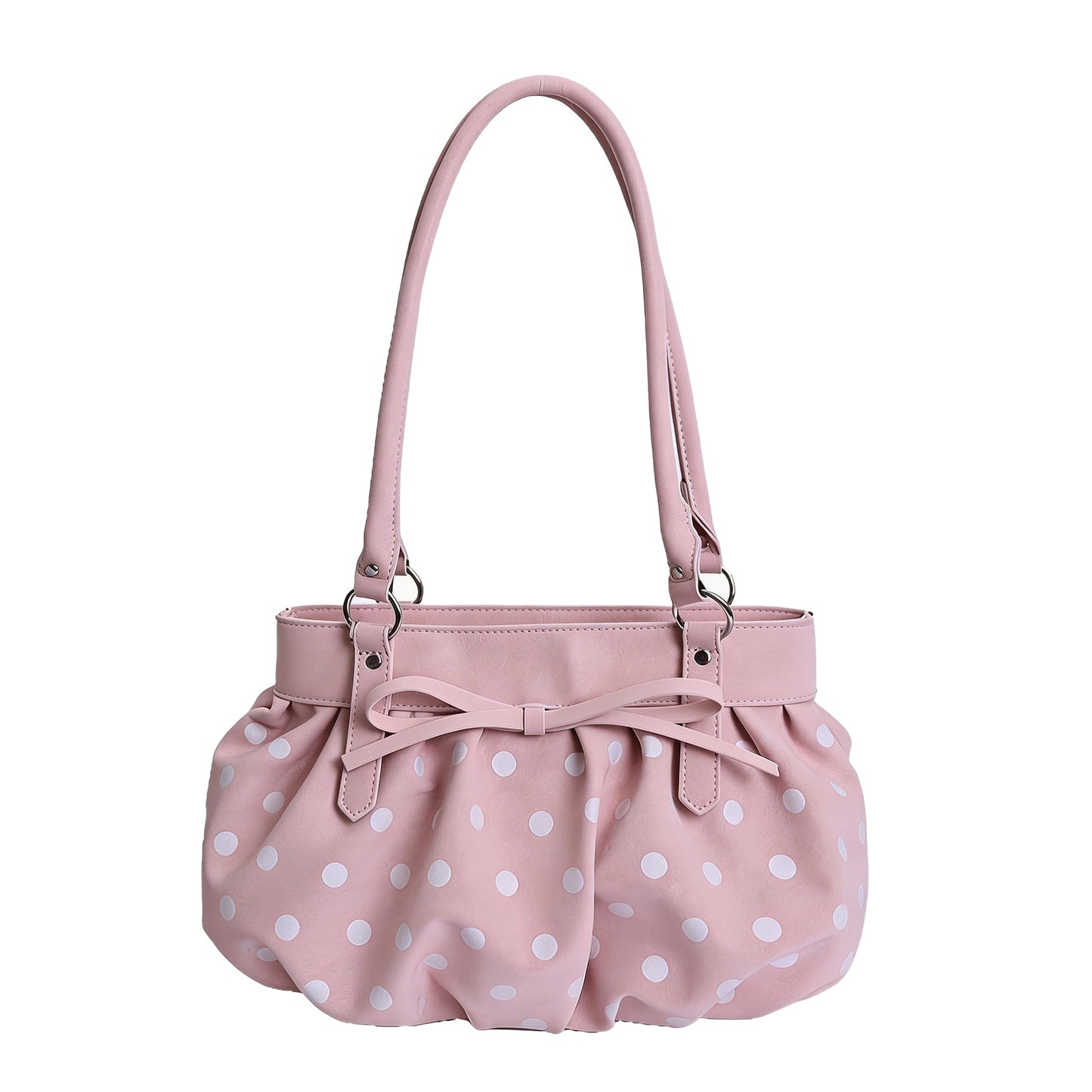 Korean Style Large Capacity Pleated Tote Bag with Polka Dot Print for Women, Casual Shoulder Bag for Daily Use